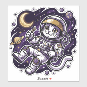 Sticker Celestial Voyager : Chat Astronaute Violet Espace