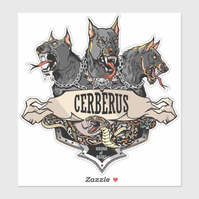 Sticker Cerberus Hellhound et serpent (Feuille)