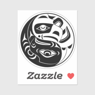 Sticker Cercle d'aigle noir et blanc Haida Thunderbird