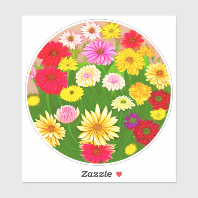 Sticker Cercle de fleurs sauvages, rouge et jaune (Feuille)