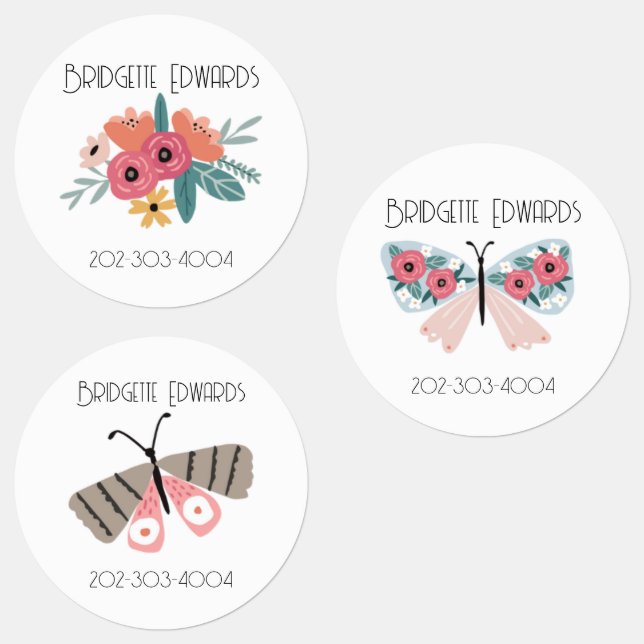 Sticker Cercle étanche papillon Nom Étiquette (Groupe)