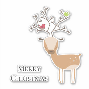 Sticker Cerf de Noël aux oiseaux