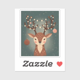 Sticker Cerf de Noël cosy avec ornements et lumières