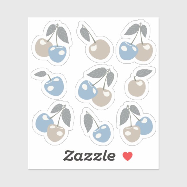 Sticker Cerises Boho Beach - bleu beige mignon fruit ceris (Feuille)