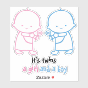 Sticker C'est des jumeaux une fille et un garçon rose et b