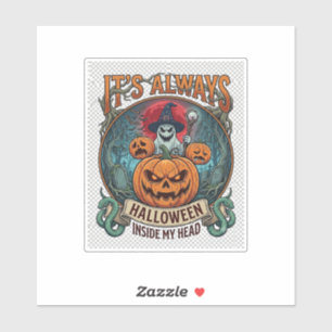 Sticker Cest Toujours Halloween Dans La Tête Citrouille Fa