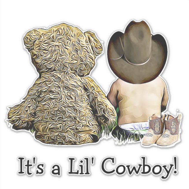 Sticker C'est un Baby shower d'ours Lil Cowboy Teddy (Devant)