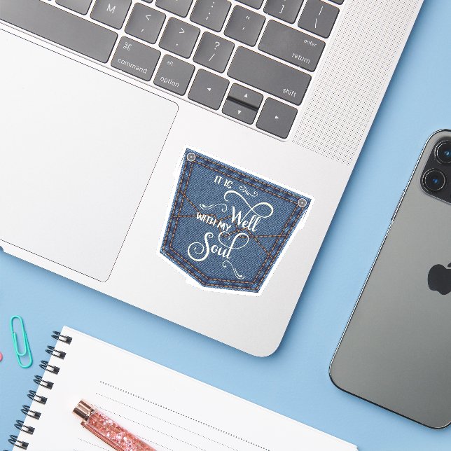 Sticker C'est une poche bien denim (Ordinateur portable avec iPhone)