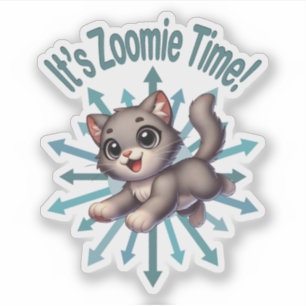 Sticker C'est Zoomie Time Cute Grey & White Cat