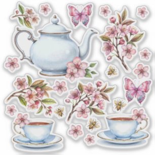 Sticker Champ de fleurs rose cerise avec thé
