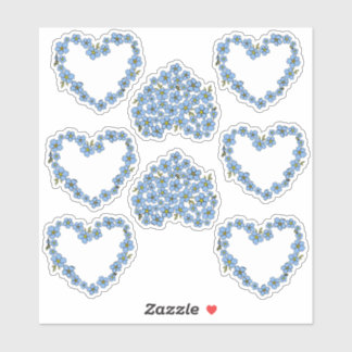 Sticker champ de myosotis avec cadre de coeurs