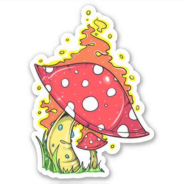 Sticker Champignon flamboyant psychédélique sauvage (Devant)