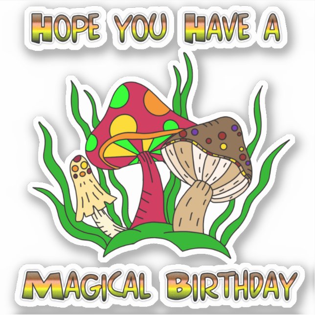 Sticker Champignons magiques rétro | Avoir un anniversaire (Devant)