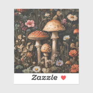 Sticker Champignons Whimsical et Botanique Fleur sauvage