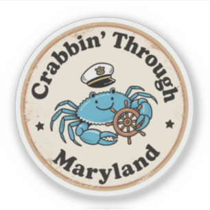Sticker Chapeau de capitaine drôle vintage crabe bleu du M