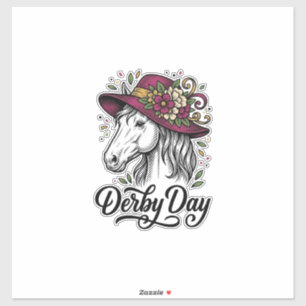 Sticker Chapeau de cheval floral Derby Day Dessin de gravu