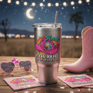 Sticker Chapeau de Cowboy Rétro Cosmic Cowgirl Rose Boule 