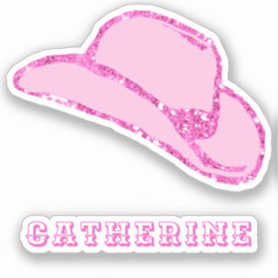 Sticker Chapeau de cowgirl rose pailleté mignon avec nom