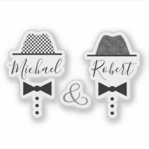 Sticker Chapeau de mariage gay et nom de nœud papillon
