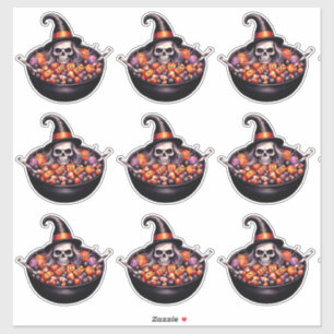 Sticker Chapeau de sorcière crâne avec bol de bonbons