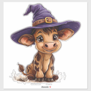 Sticker Chapeau de sorcière de veau de dessin animé mignon