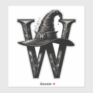 Sticker Chapeau de sorcière noir Lettre W personnalisée av