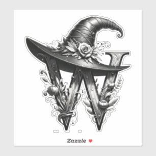 Sticker Chapeau de sorcière noir lettre W personnalisée av