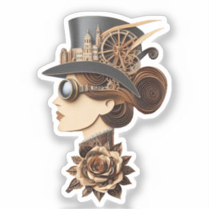 Sticker chapeau Steampunk visage de femme art moderne