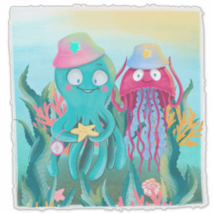 Sticker Chapeaux de fête d'amis de la méduse pieuvre Chamb