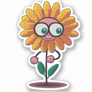 Sticker Characteur de caricature pour enfants à fleurs mig