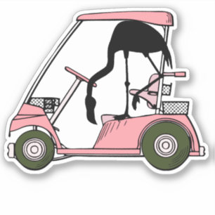 Sticker Chariot de golf et caddie flamant rose drôle