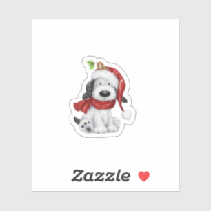 Sticker Charmant chien de Noël avec chapeau de Père Noël &