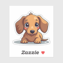 Sticker Charmant Dachshund Pup, Grands Yeux Brown, Petits