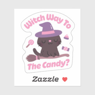 Sticker Charmante Sorcière Chatte Mignonne Chemin Vers Les