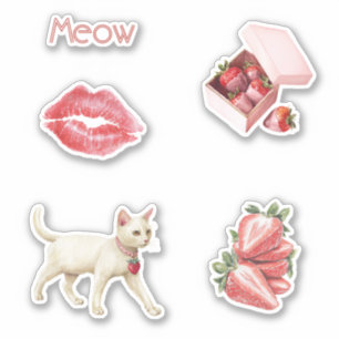 Sticker Charme Fraise Lèvres de Chat Blanc