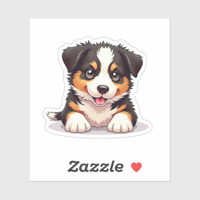 Sticker Charming Australian Shepherd Pup, 3D Fluffiness, (Feuille)