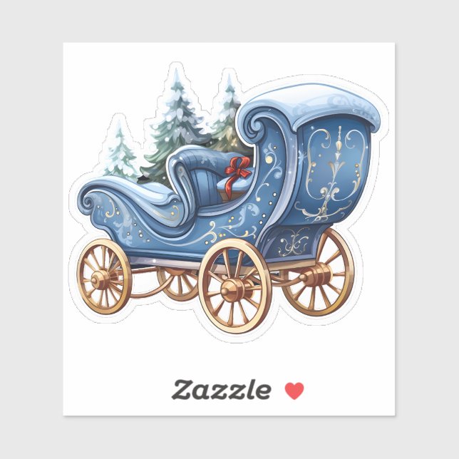 Sticker Charming Blue Festive Christmas Carriage (Feuille)