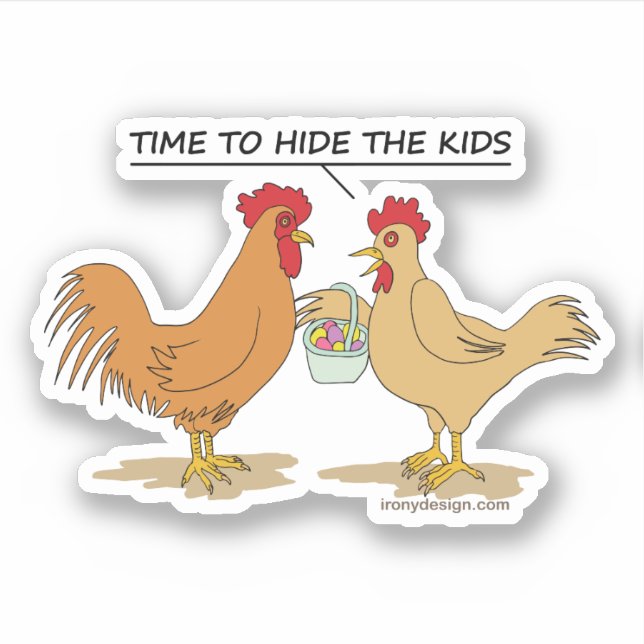 Sticker Chasse aux oeufs de Pâques de poulet amusant Coupe (Devant)