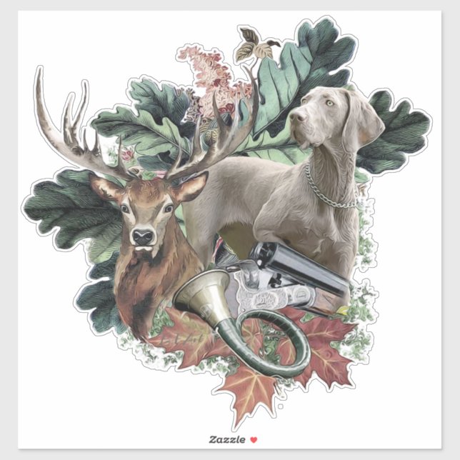 Sticker Chasse avec un Weimaraner, "Grey Ghost" (Feuille)