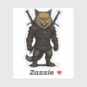 Sticker Chasseur de sorcières félin – Guerrier de fantasy 