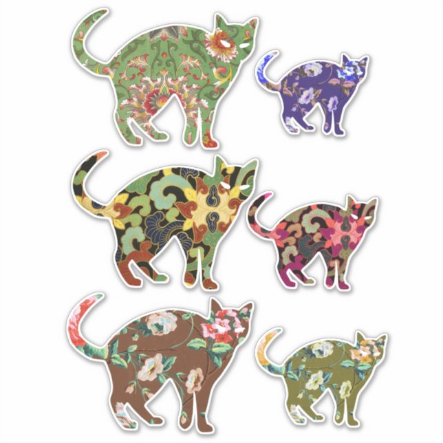 Sticker Chat à fleurs florales Coutouts Art animal (Devant)