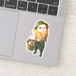 Sticker Chat adorable avec Hen à la ferme
