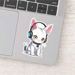 Sticker Chat adorable élégant dans les casques