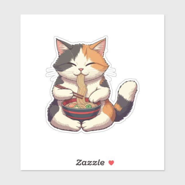 Sticker Chat Adorable Profitant Du Ramen (Feuille)