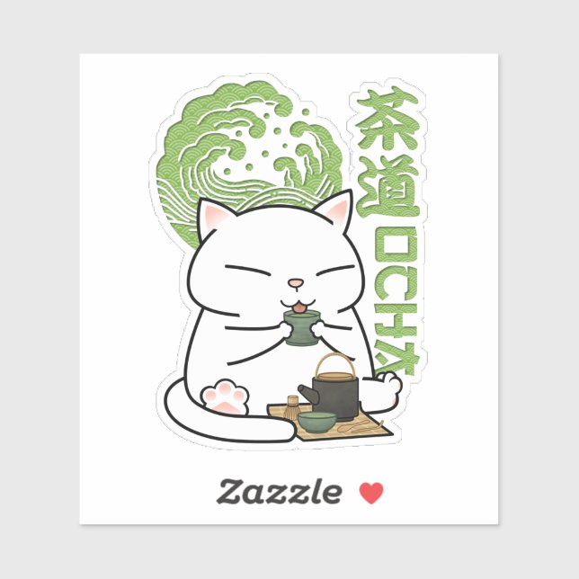 Sticker Chat au thé vert Matcha (Feuille)