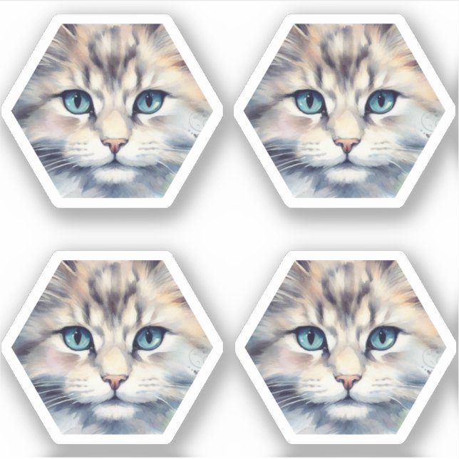Sticker Chat avec des yeux bleus en forme d'hexagone (Devant)