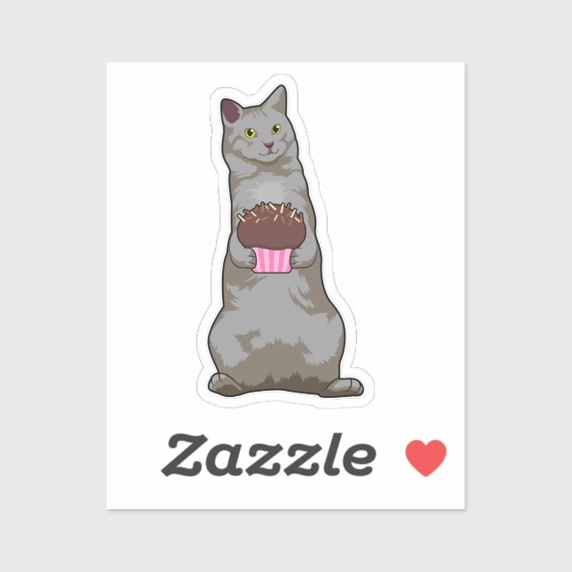 Sticker Chat avec muffin (Feuille)