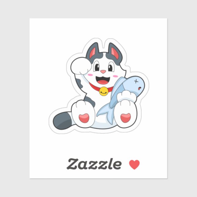 Sticker Chat avec poisson (Feuille)