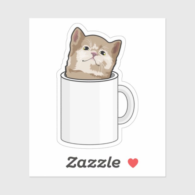 Sticker Chat avec tasse de café (Feuille)