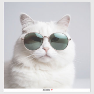 Sticker Chat blanc avec lunettes de soleil, félin cool, ch